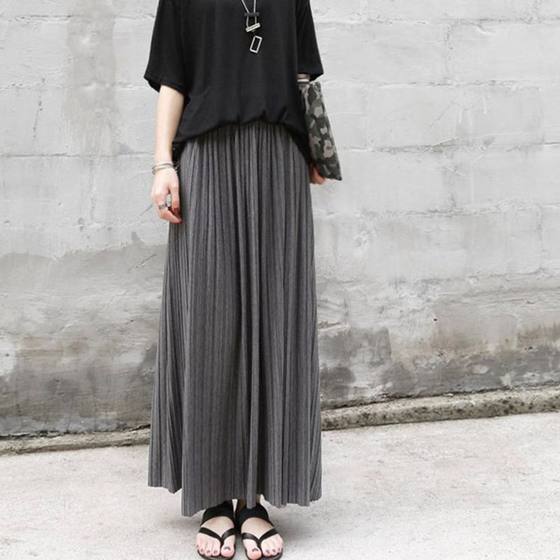 Casual Sportswear Women's Modal Cotton Pleated Skirt Vintage High Waist Skirt Organ Skirt Large Swing Long Skirt