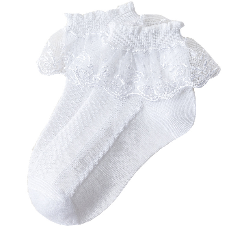 Children's Lace Socks Girls Cotton Socks Spring and Autumn Thin Summer Japanese Lace Princess Short Socks Baby White Dance
