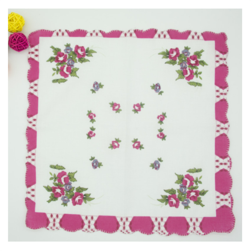 Small floral cartoon crescent edge handkerchief white printed cotton handkerchief ladies towel Tea Towel logo