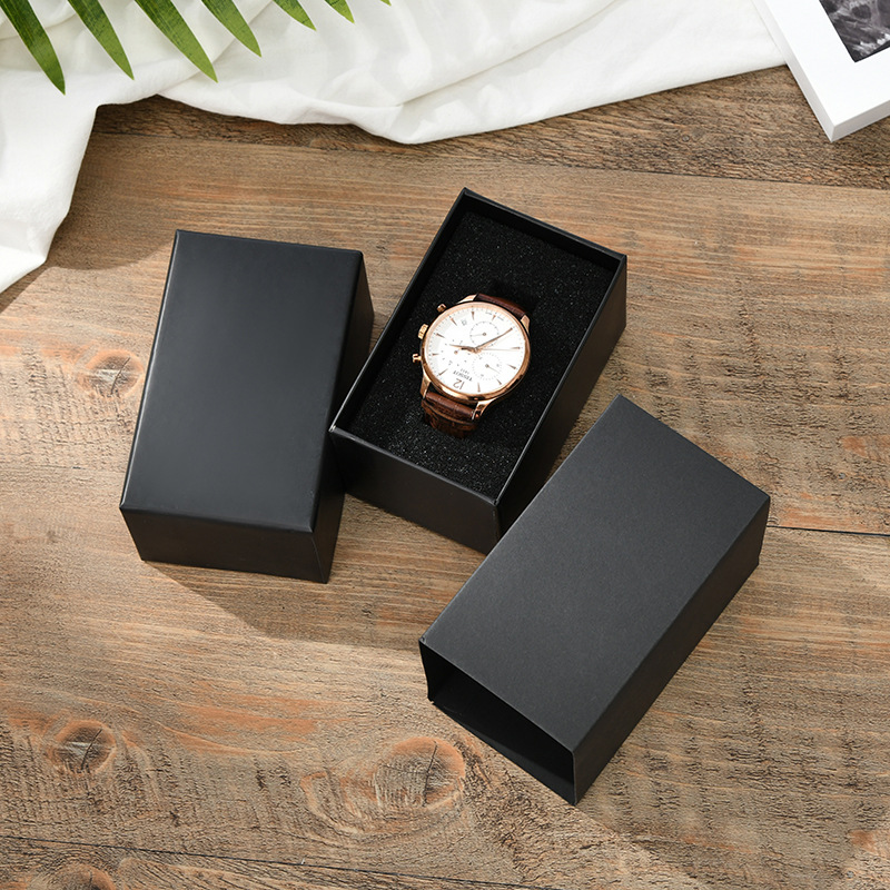 Atmospheric simple black watch box bracelet lipstick jewelry box printable LOGO watch box wholesale