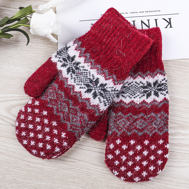 Fashion Women's Double Thickened Warm Bag Mittens Autumn and Winter Outdoor Rabbit Wool Gloves for Boys and Girls