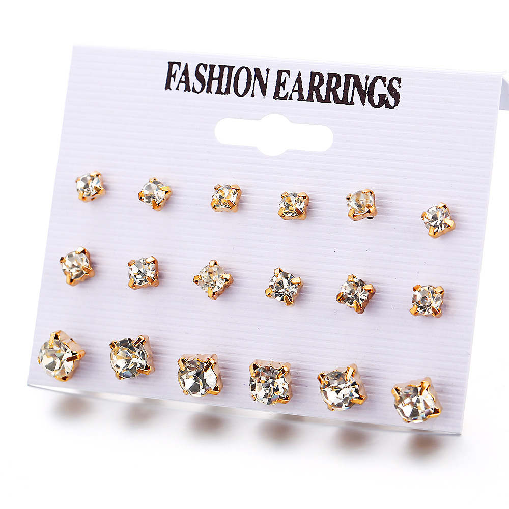 Europe and the United States cross-border new inlaid four-claw zircon earrings set 9 pairs of creative retro minimalist earrings wholesale