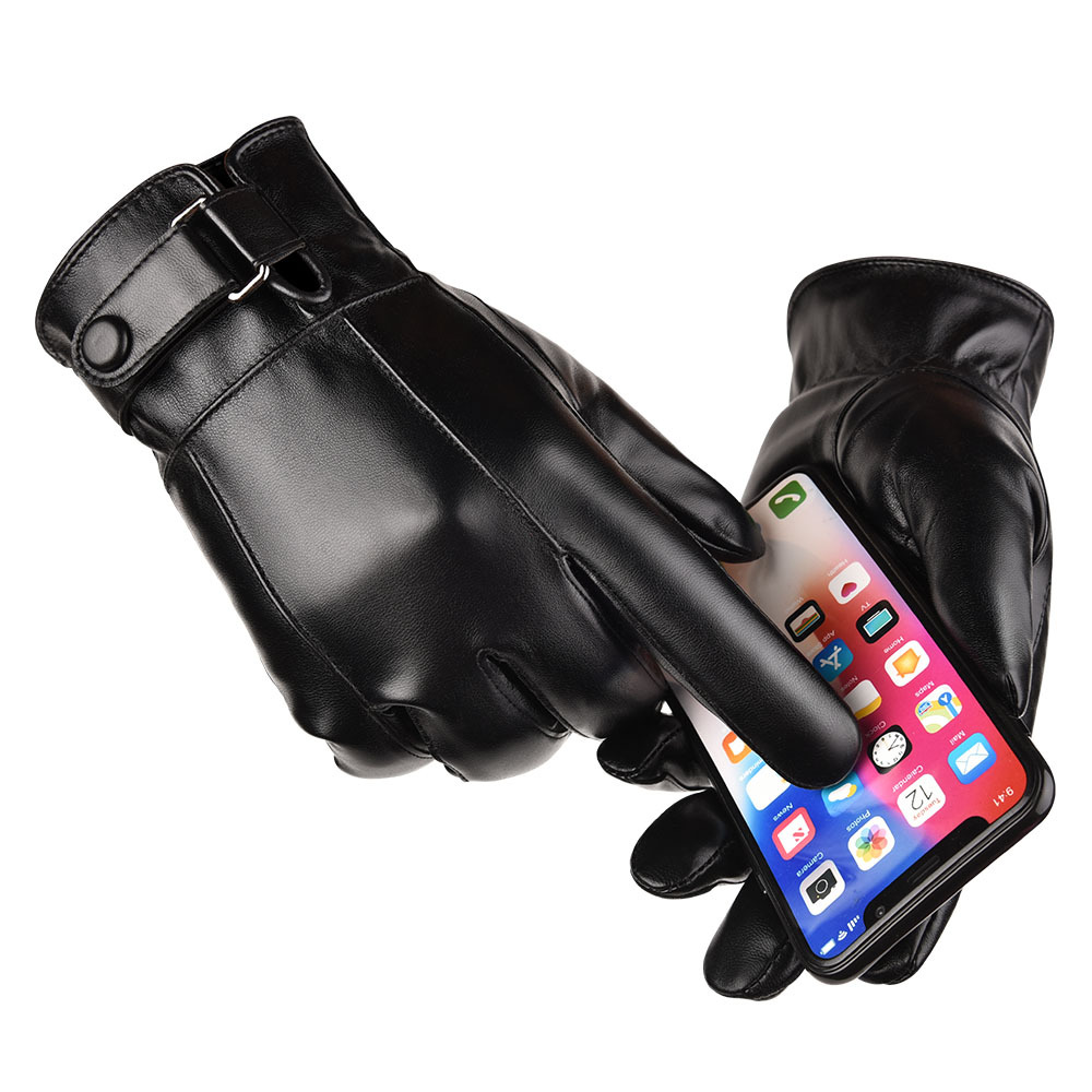 Cross-border new PU gloves men's autumn and winter PU touch screen warm riding business casual Korean washed leather gloves