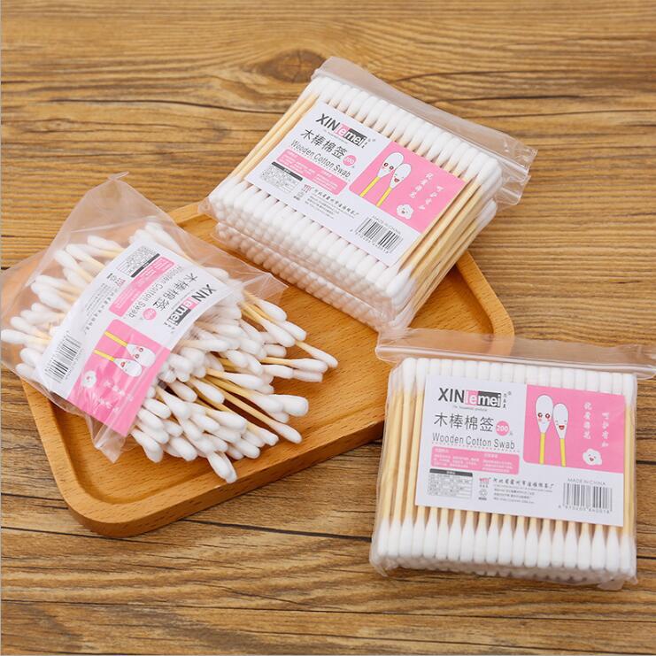 500 wooden stick cotton swab cylinder double head cotton swab disposable cleaning ear makeup remover cotton swab wholesale