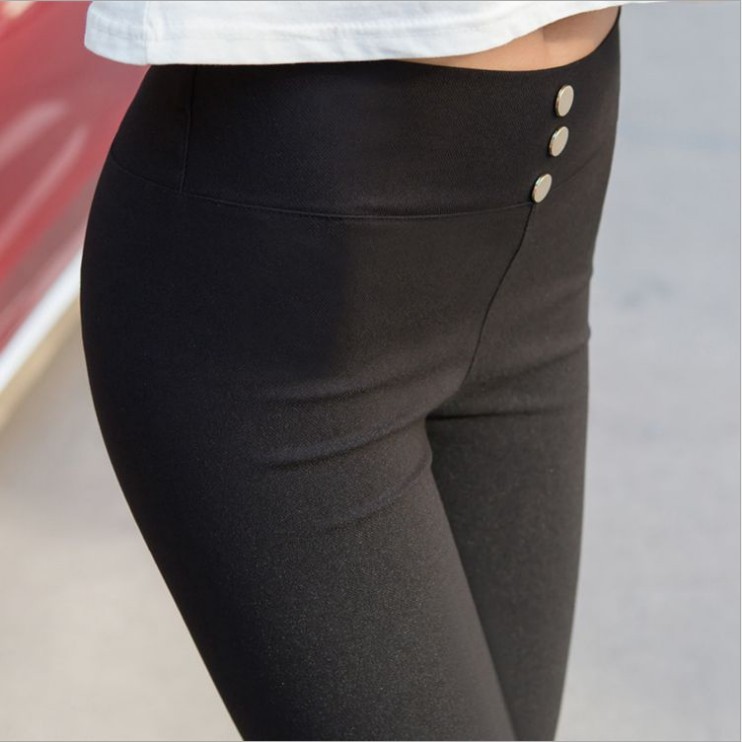 Spring Korean Woven High Waist Slim Pencil Pants Candy Color Back Pocket Ankle Leggings