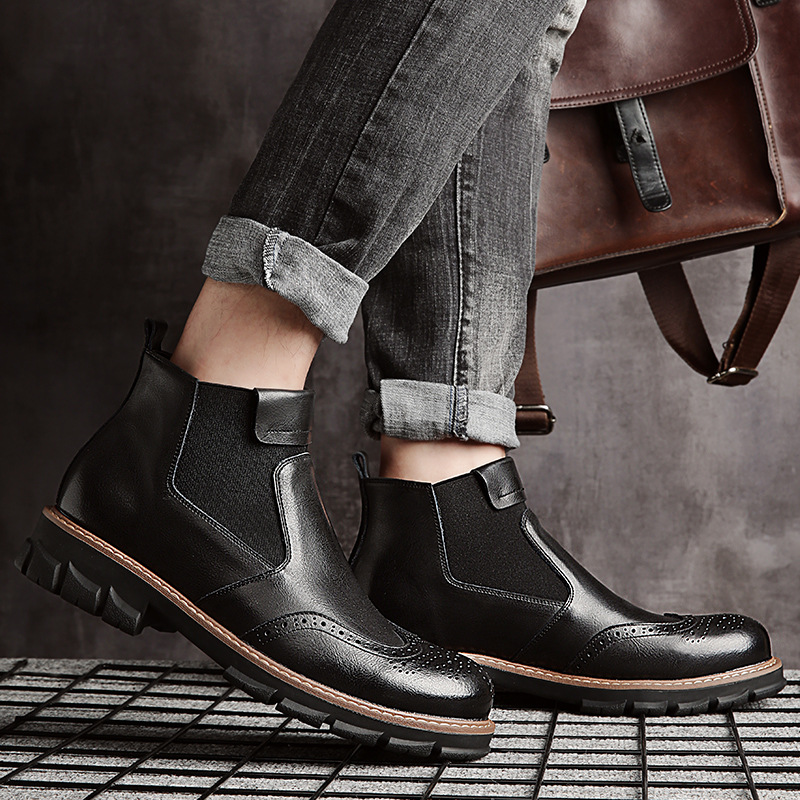 Velvet Martin Boots Men's 2019 New Men's Casual Warm Cotton Boots Fashion Trend Chelsea Boots Genuine Leather Boots