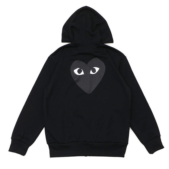 Japanese fashion brand play men's and women's lovers hooded sweater small black heart embroidery autumn and winter long sleeve plus velvet sweater