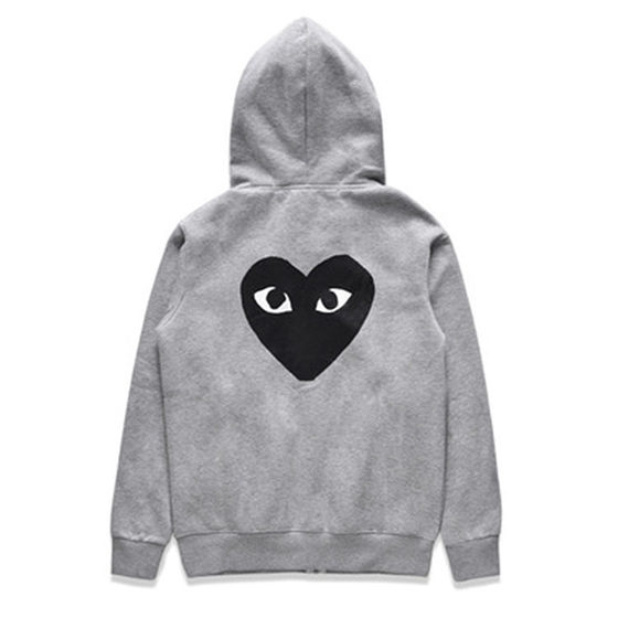 Japanese fashion brand play men's and women's lovers hooded sweater small black heart embroidery autumn and winter long sleeve plus velvet sweater