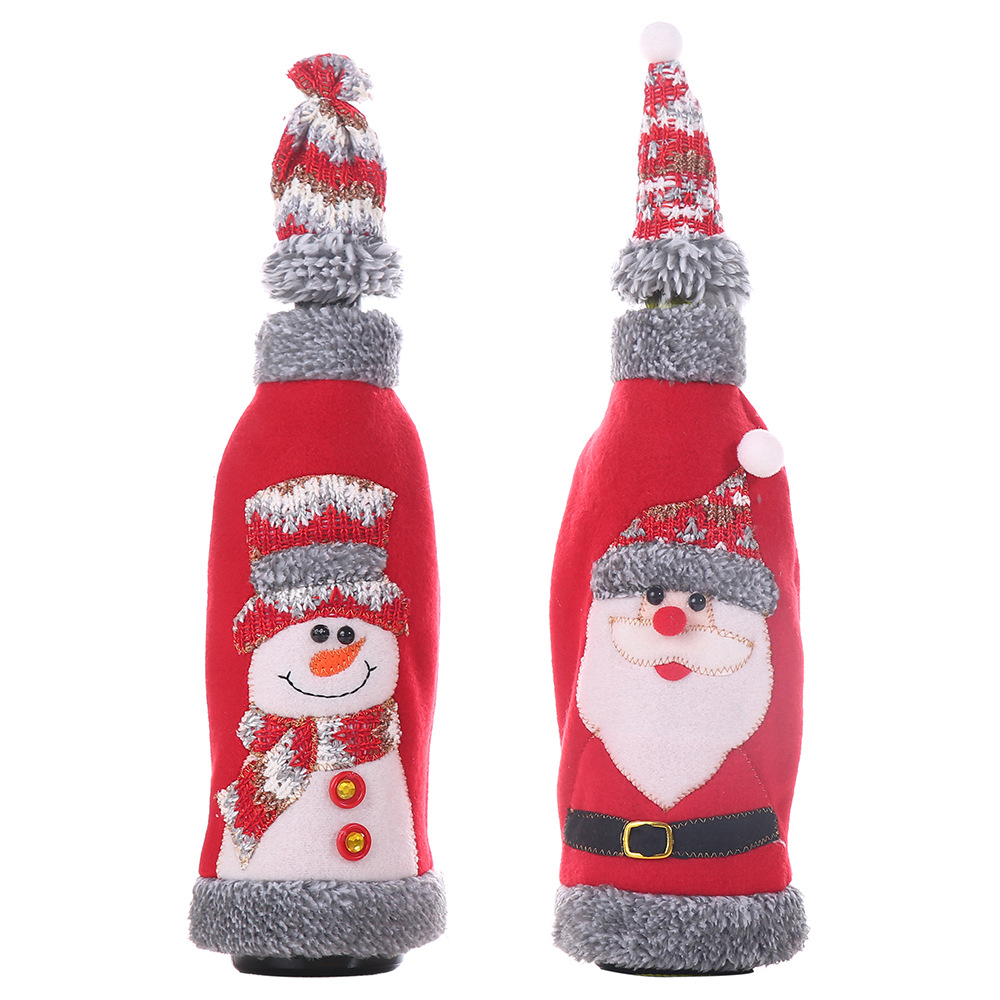 Haube Christmas gray flannel wrapping cap red wine bottle set red wine bag champagne decoration_voghion.com