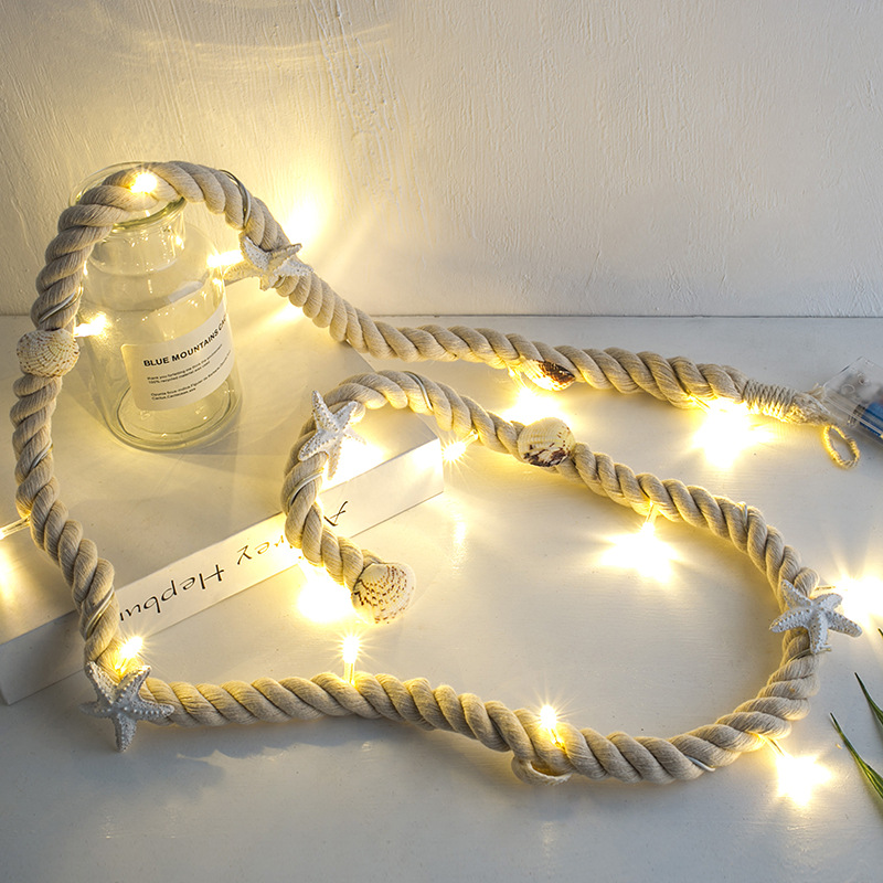 LED Christmas Holiday Light String Ocean Wind Shell Starfish Cotton Rope Decorative Lights Bedroom Dining Room Lights Battery Lights