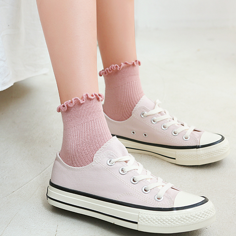 New spring and autumn women's socks Japanese fungus lace short cotton socks 10-color cotton women's short boots boat socks wholesale