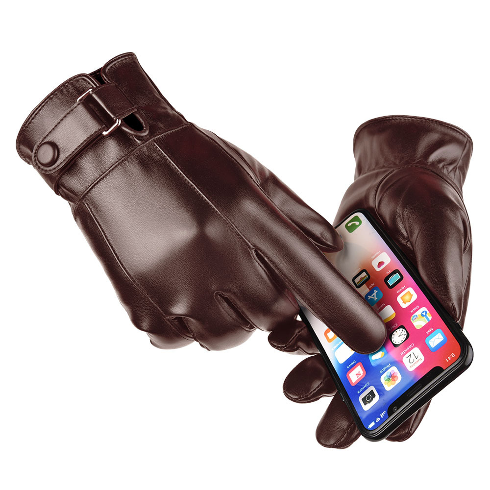 Cross-border new PU gloves men's autumn and winter PU touch screen warm riding business casual Korean washed leather gloves