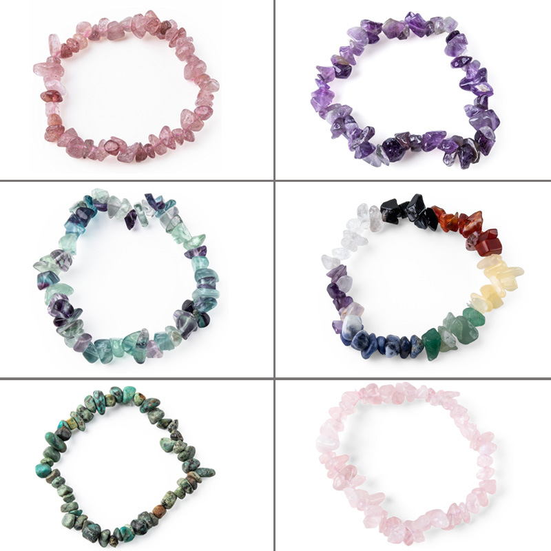 AliExpress cross-border hot sale natural crystal mixed gravel bracelet women's Amethyst pink crystal bracelet factory supply