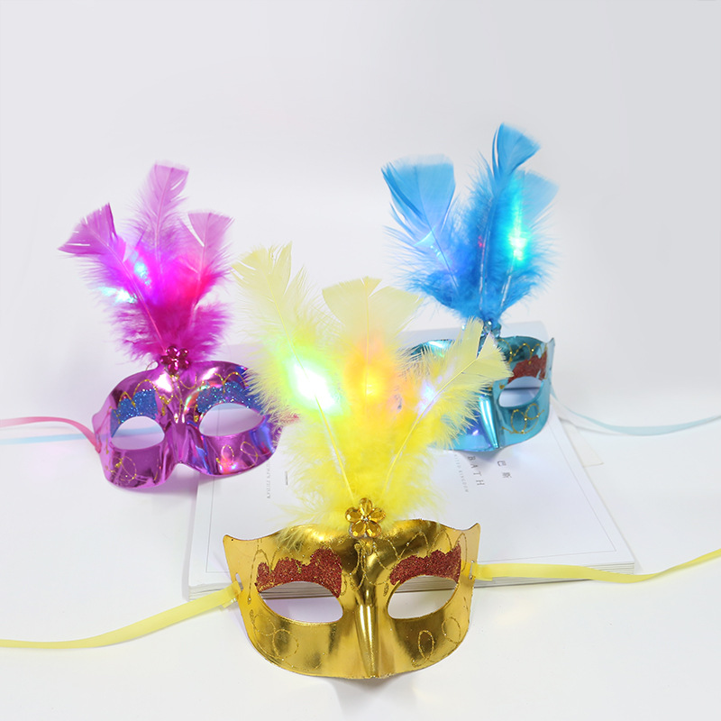 Halloween luminous fluff fiber mask Ball led feather mask hot selling children's toys wholesale