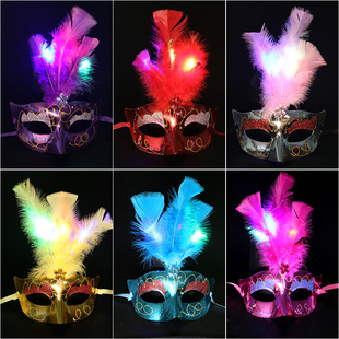 Halloween luminous fluff fiber mask Ball led feather mask hot selling children's toys wholesale