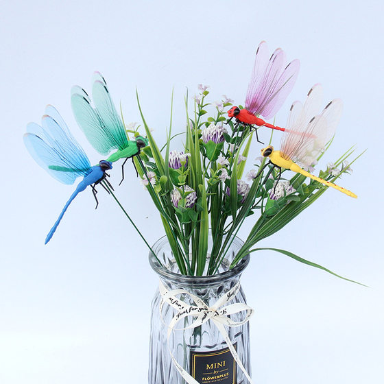 Cross-border 12CM Simulation Dragonfly Magnetic Refrigerator Sticker Pin Curtain Decoration Creative Home Simulation Dragonfly Insert Rod