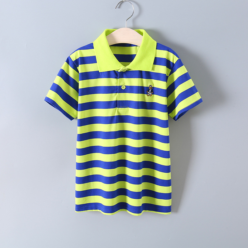 bala bala Children's Wear Summer Boy's Short-sleeved Children's Pure Cotton Polo Shirt Large Children's Striped Lapel T-shirt