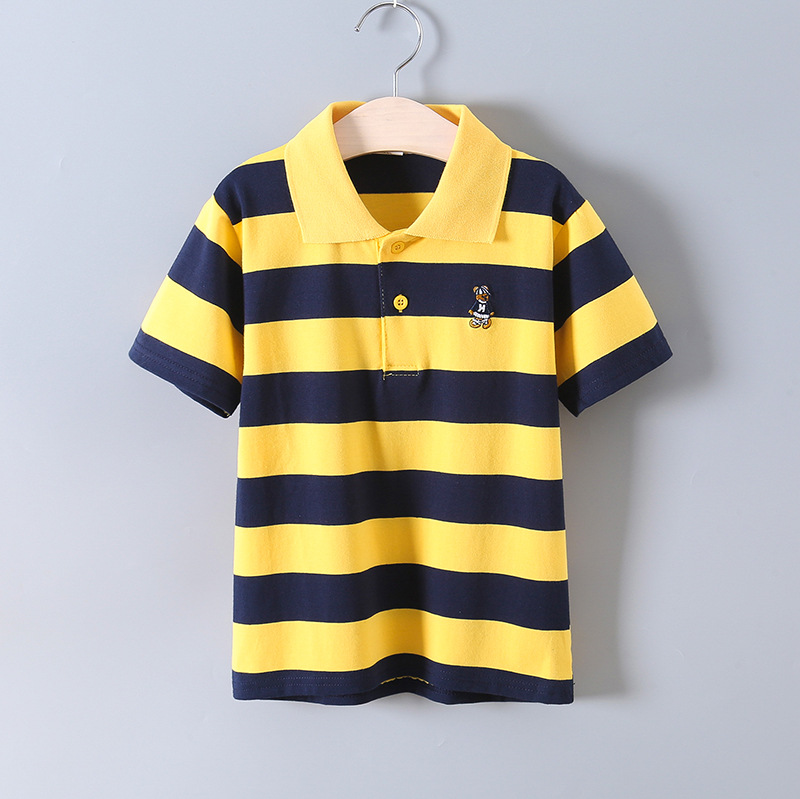 bala bala Children's Wear Summer Boy's Short-sleeved Children's Pure Cotton Polo Shirt Large Children's Striped Lapel T-shirt
