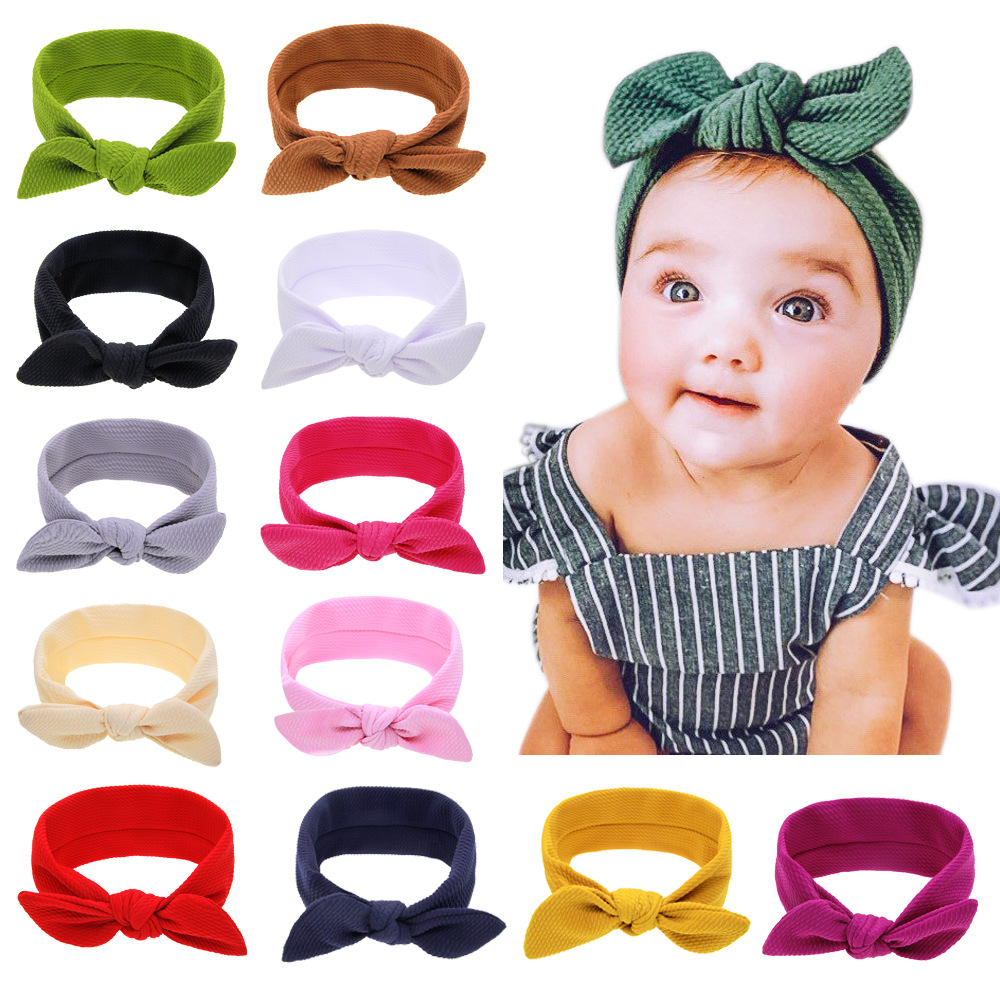 European and American children solid color rabbit ears baby bubble texture rotating ears headdress solid color headband jewelry wholesale