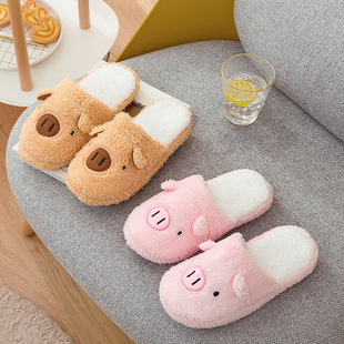 Four Seasons universal indoor soft bottom silent cartoon bear pig home slippers plush fabric
