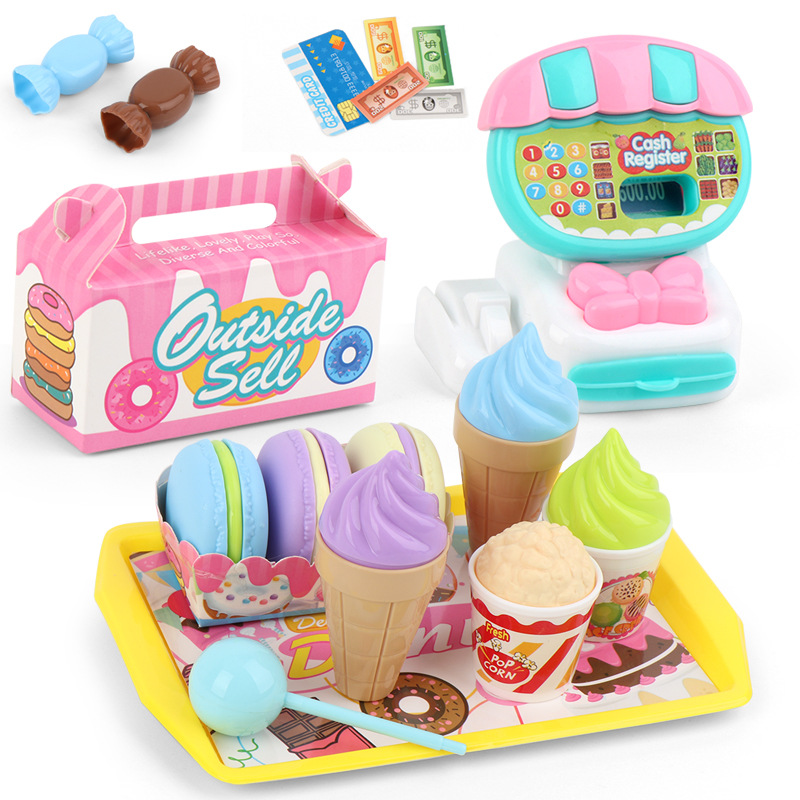 Cross-border children's mini supermarket cash register play house toy set 22PCs dessert fruit shopping cart toy