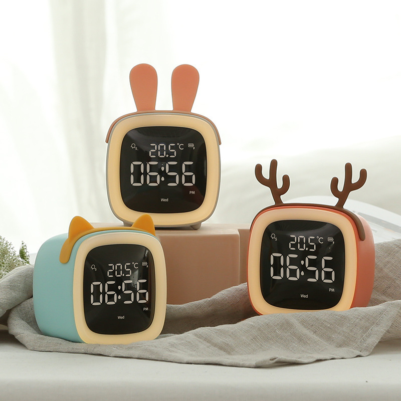 Smart mini alarm clock night light cute students mute cartoon children's creative personality lazy charging clock