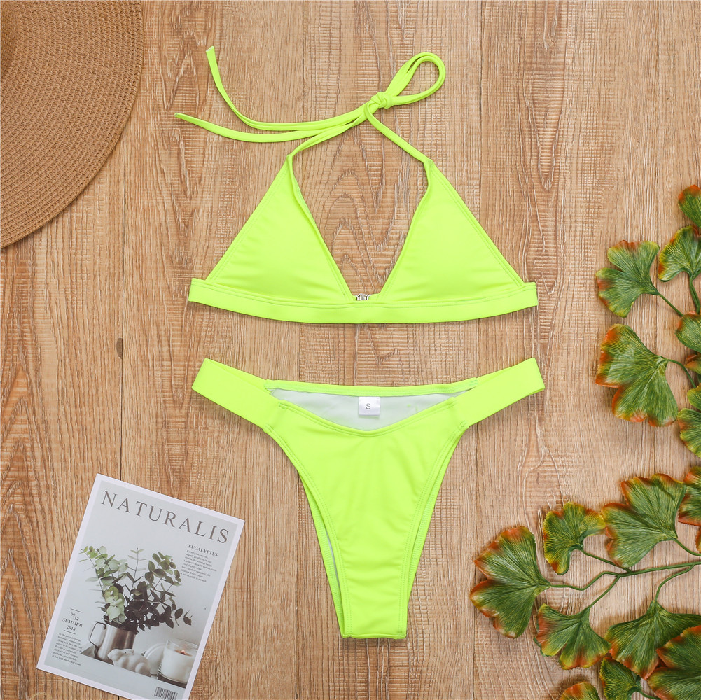 Cross-border European and American new sexy fluorescent green triangle cup bikini AliExpress wish hot swimsuit women's swimsuit