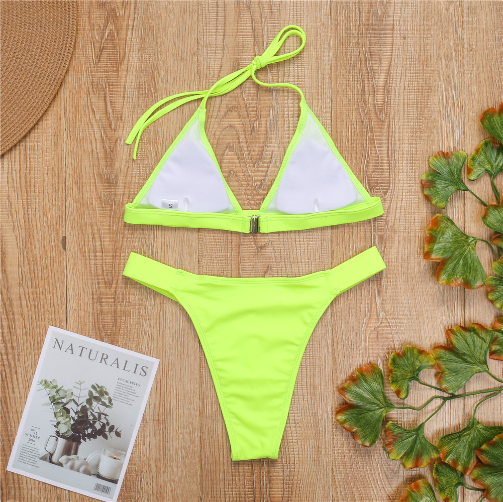 Cross-border European and American new sexy fluorescent green triangle cup bikini AliExpress wish hot swimsuit women's swimsuit