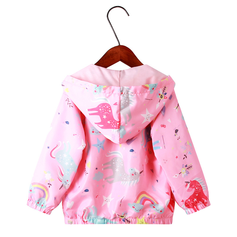 Korean Style Children's Wear Girl's Coat Autumn New Children's Full Print Cartoon Unicorn Hooded Girl's Coat Coat