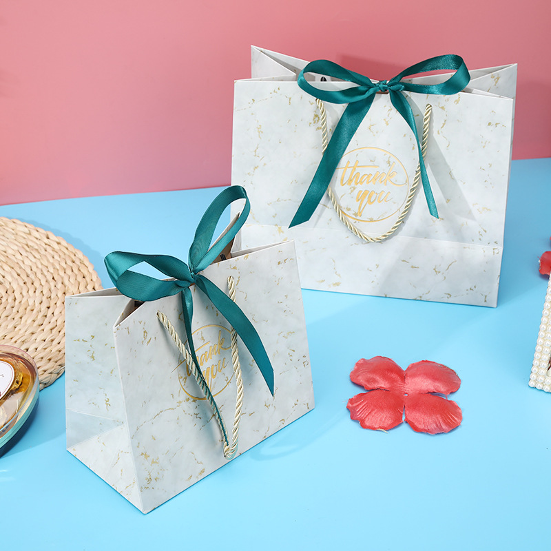 Marble Pattern Packaging Gift Bag Bow Business Gift Bag Wedding Candy Bag Clothing Store Paper Bag