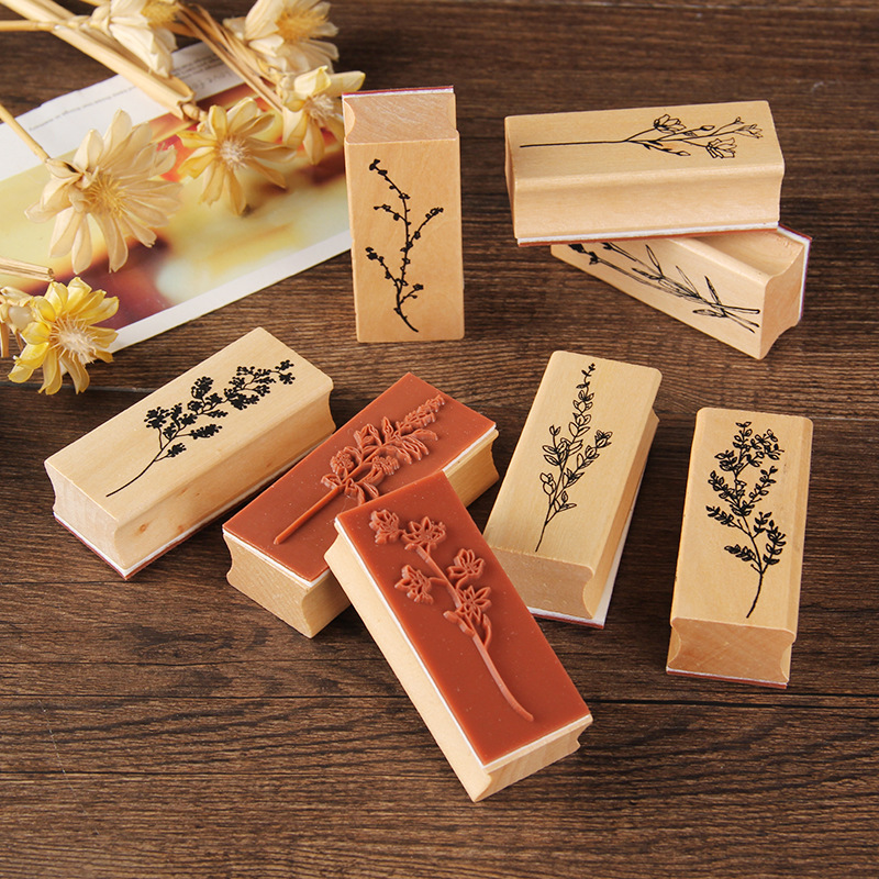 Exquisite Wooden Flowers and Plants Set Seal Creative Fresh Plant Hand Account DIY Photo Album Decorative Seal 8 Selection