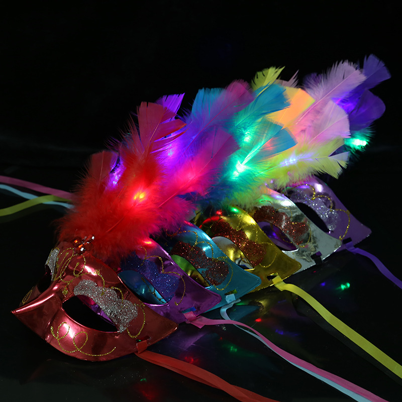 Halloween luminous fluff fiber mask Ball led feather mask hot selling children's toys wholesale