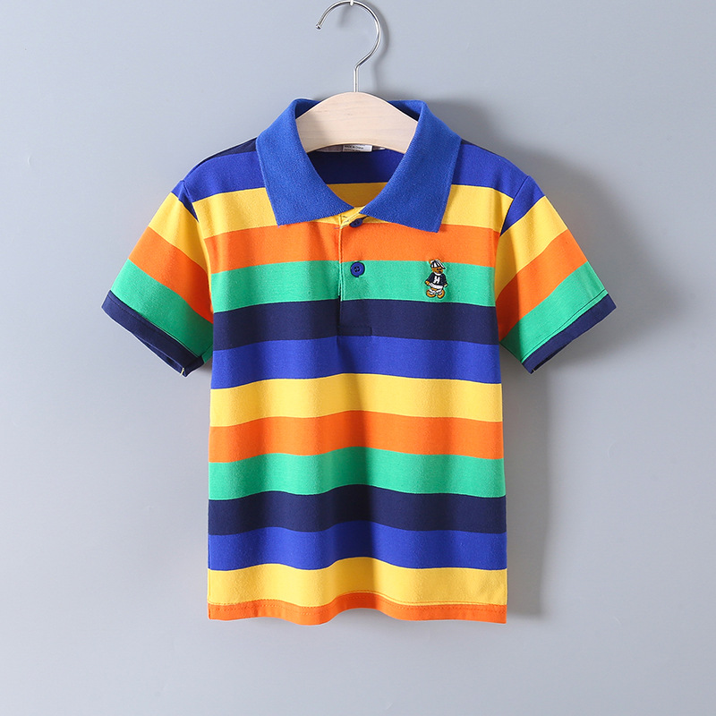 bala bala Children's Wear Summer Boy's Short-sleeved Children's Pure Cotton Polo Shirt Large Children's Striped Lapel T-shirt