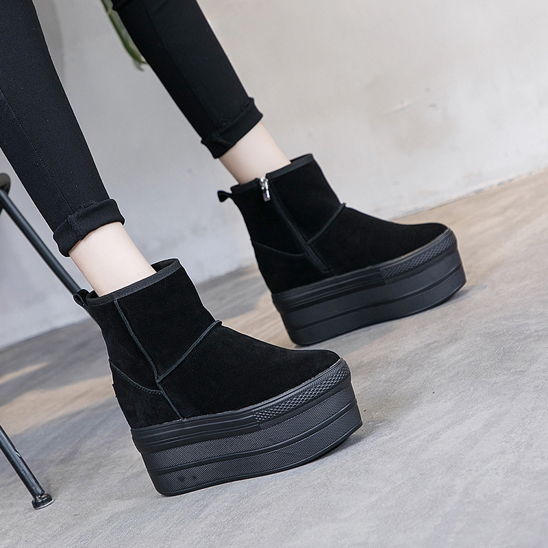 Snow Boots Women's 2023 New Inner Height Increasing Frosted Leather Snow Boots Platform with Thick Bottom Fleece-lined Warm Women's Ankle Boots Trendy