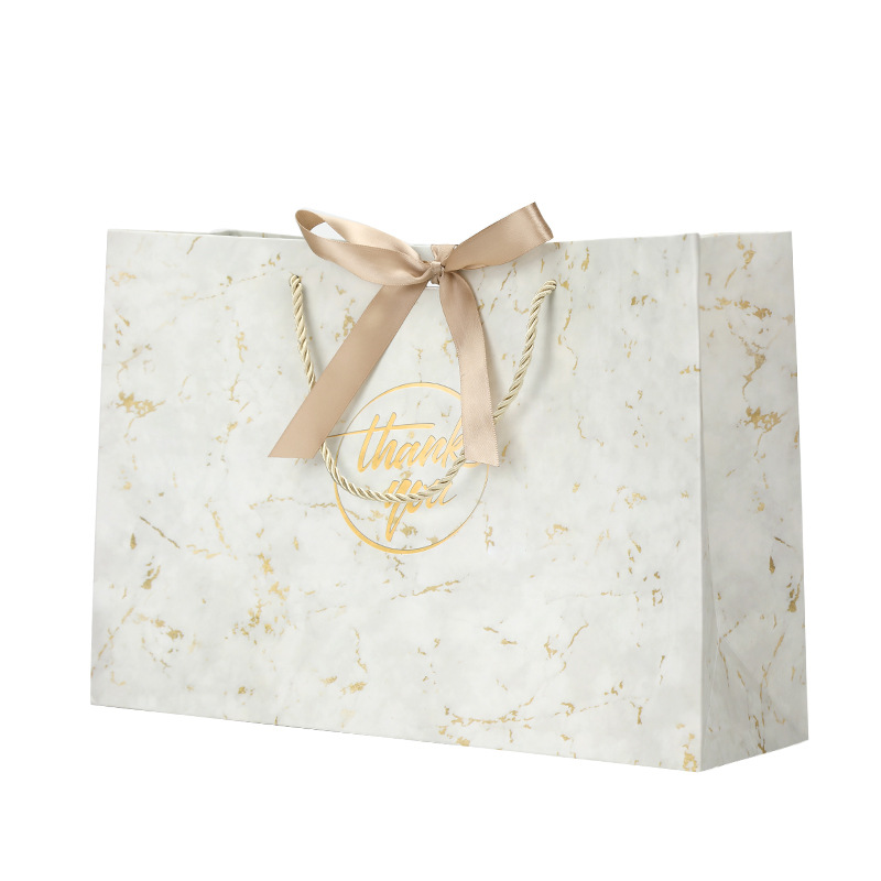 Marble Pattern Packaging Gift Bag Bow Business Gift Bag Wedding Candy Bag Clothing Store Paper Bag