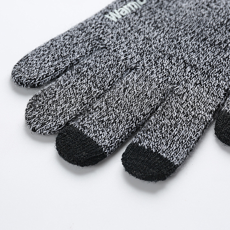 Manufacturers autumn and winter Korean-style knitted touch screen warm gloves for men and women couples wool plus velvet finger non-slip rubber gloves