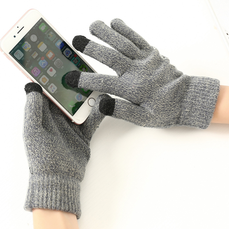 Manufacturers autumn and winter Korean-style knitted touch screen warm gloves for men and women couples wool plus velvet finger non-slip rubber gloves