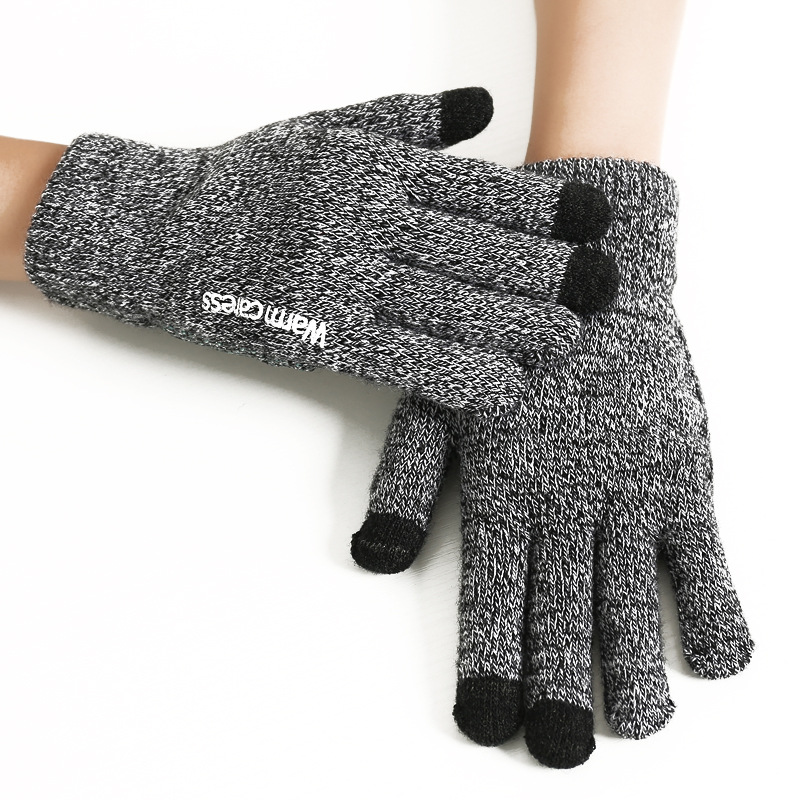 Manufacturers autumn and winter Korean-style knitted touch screen warm gloves for men and women couples wool plus velvet finger non-slip rubber gloves