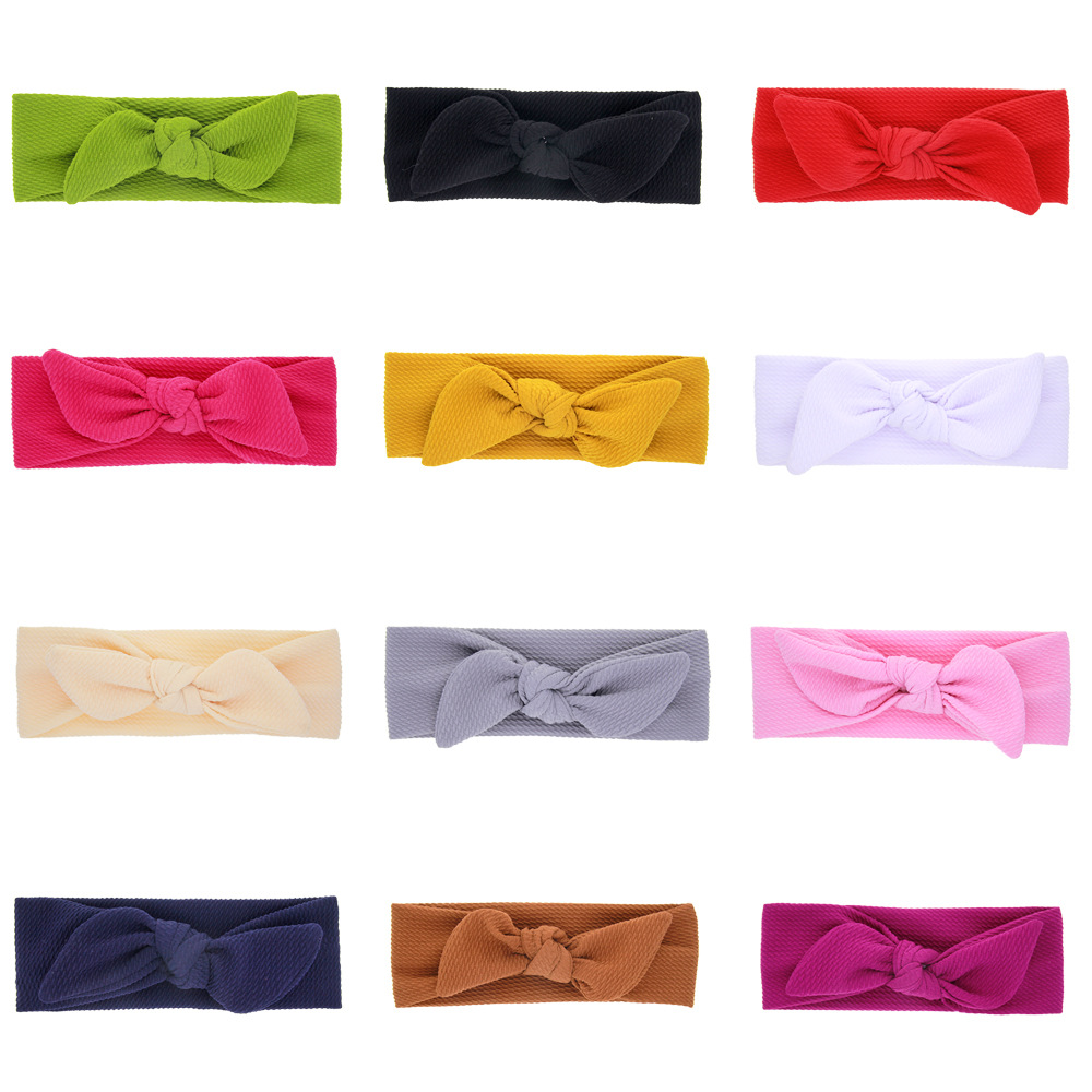 European and American children solid color rabbit ears baby bubble texture rotating ears headdress solid color headband jewelry wholesale