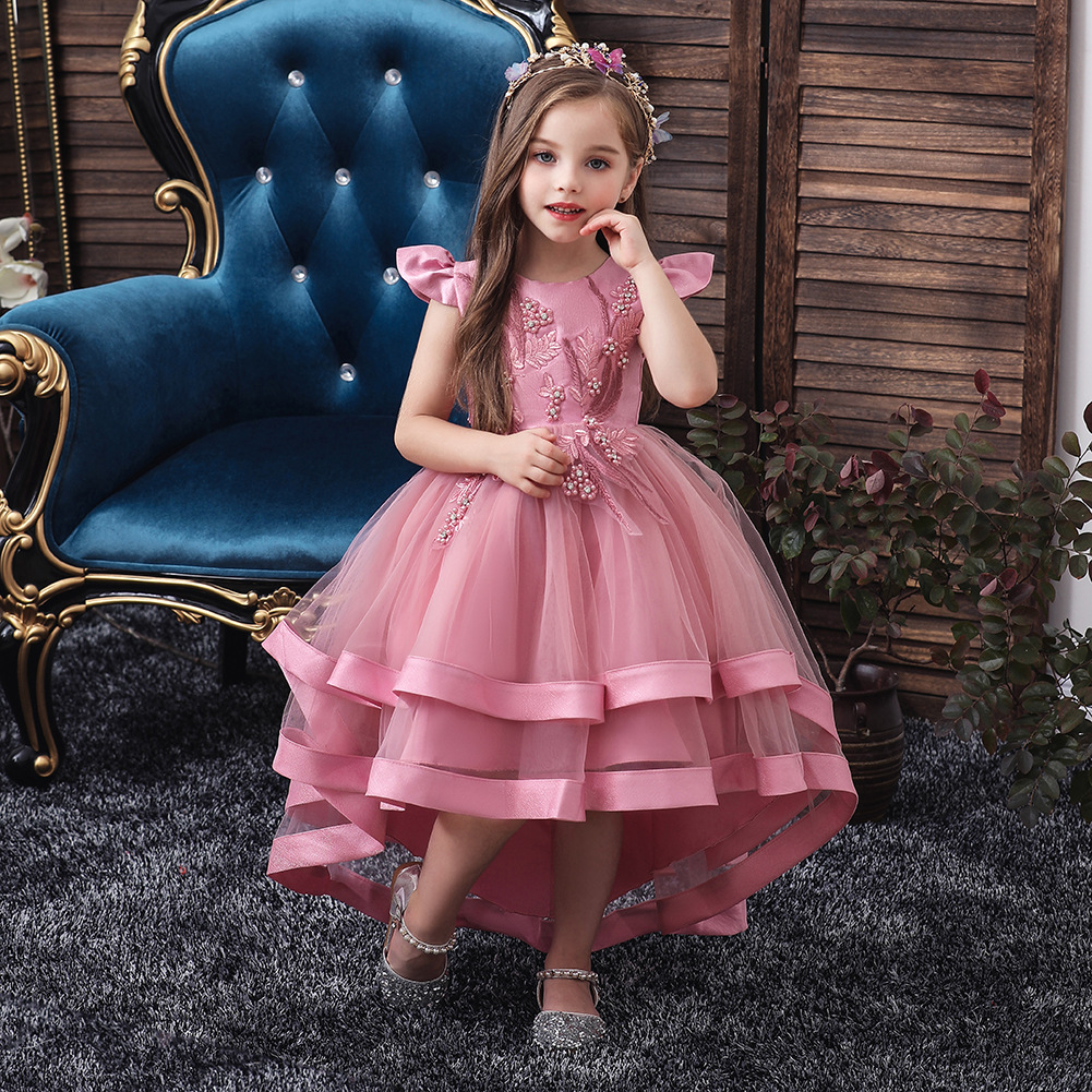 Cross-border New Children's Dress Princess Dress Girls Trailing Show Wedding Dress Evening Dress Heavy Embroidery dress Summer