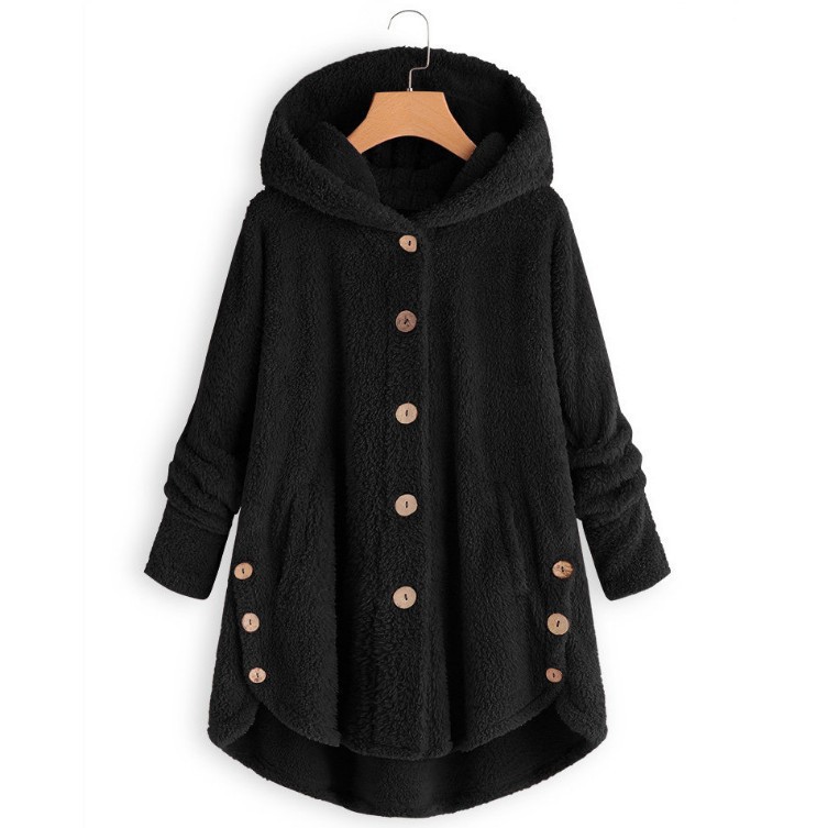 Amazon ebay2023 winter New Fashion Women's European and American button plush top irregular Tide brand solid color coat