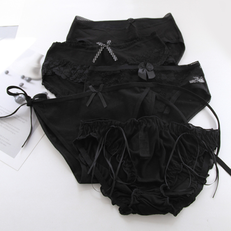 Black Japanese style 2 lace +3 cotton women's underwear cotton crotch cotton women's underwear wholesale