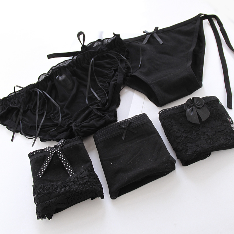 Black Japanese style 2 lace +3 cotton women's underwear cotton crotch cotton women's underwear wholesale