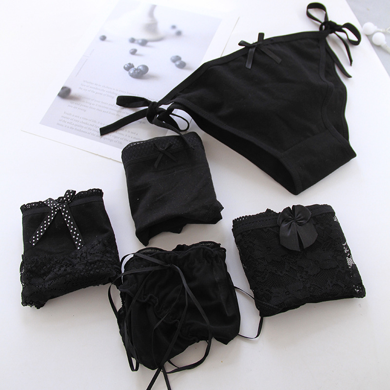 Black Japanese style 2 lace +3 cotton women's underwear cotton crotch cotton women's underwear wholesale