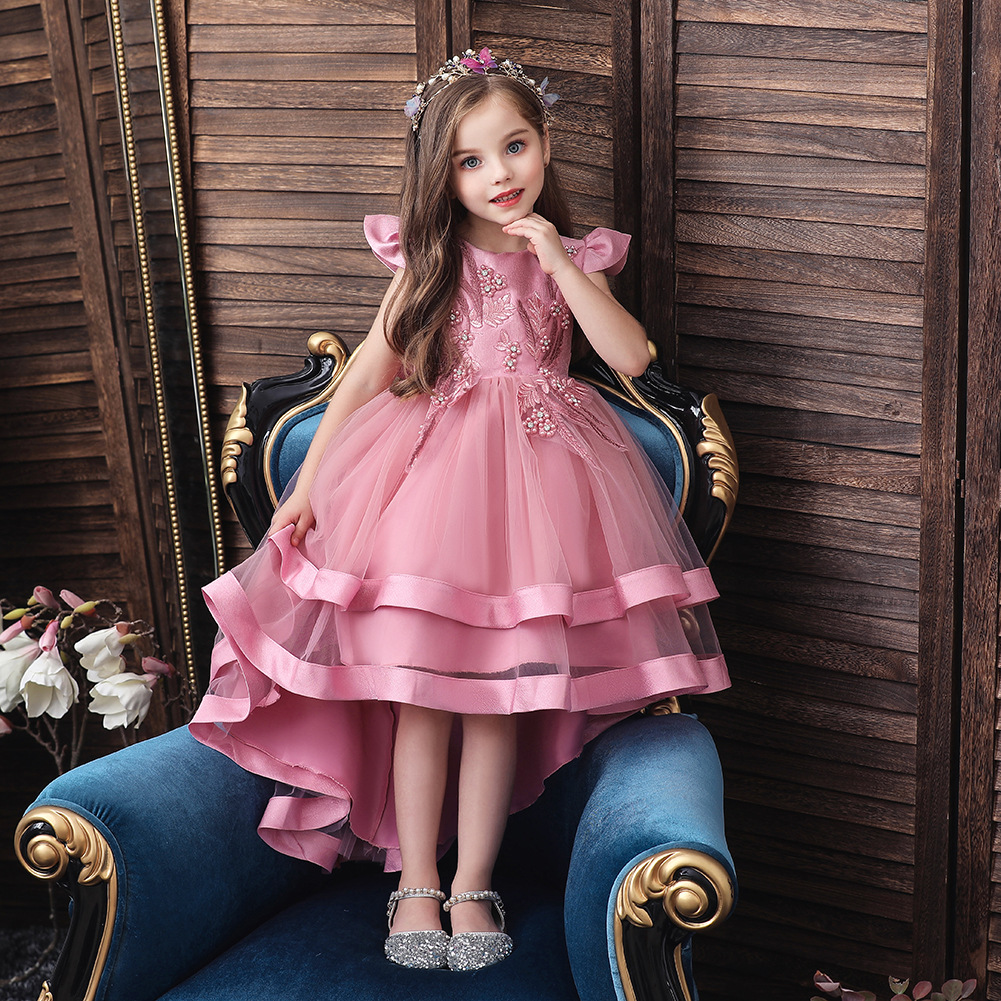 Jin Luoer Hot Selling Children's Wedding Dress Catwalk Performance Dress Girl's Tail Princess Dress Christmas Dress Red