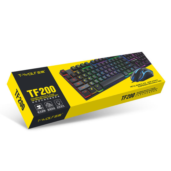 T-WOLF Thunderwolf TF200 Gaming Keyboard Mouse Wired Luminous Keyboard Mouse suit Arabic Spanish Russian