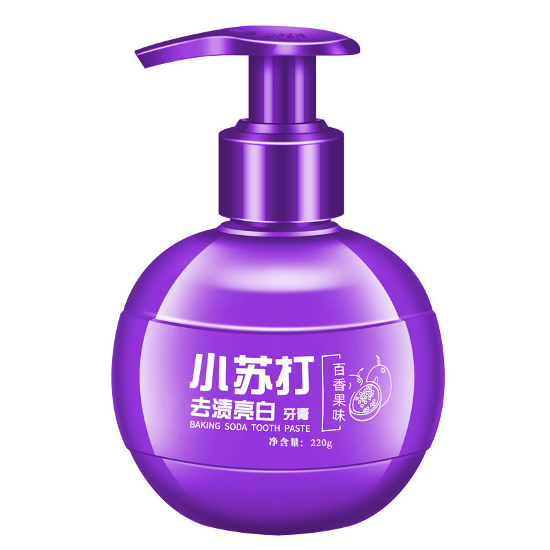 Tiktok hot baking soda fruit Toothpaste Press type 220g bright white oral care tooth removing yellow tooth stains wholesale