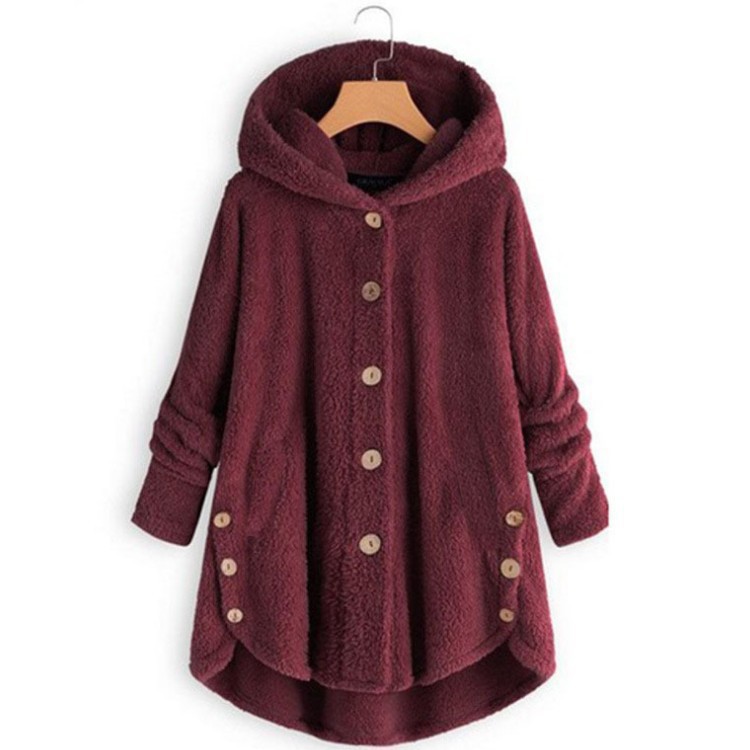 Amazon ebay2023 winter New Fashion Women's European and American button plush top irregular Tide brand solid color coat