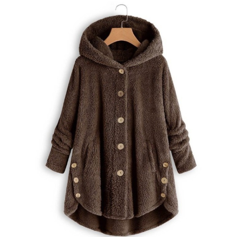 Amazon ebay2023 winter New Fashion Women's European and American button plush top irregular Tide brand solid color coat