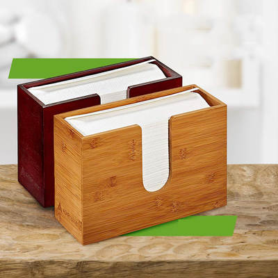 Factory direct supply bathroom kitchen living room home bamboo tissue dispenser wall-mounted countertop folding hand napkin box